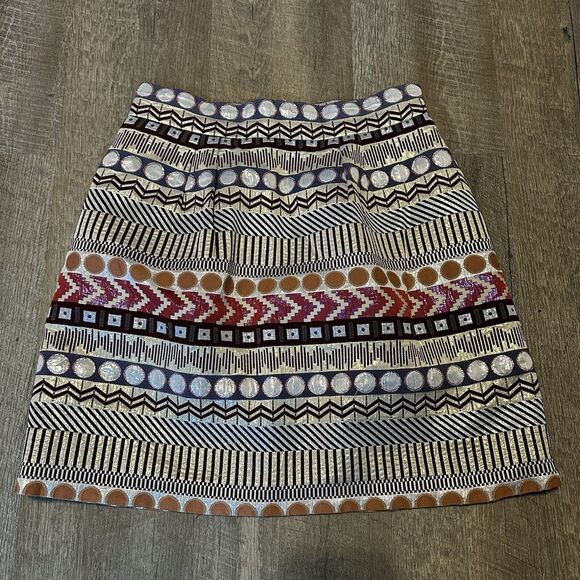 Ann Taylor Dresses & Skirts - ANTHROPOLOGIE NOMAD Morgan Carper Mini Skirt Sz 10 Metallic Cotton Blend Geo